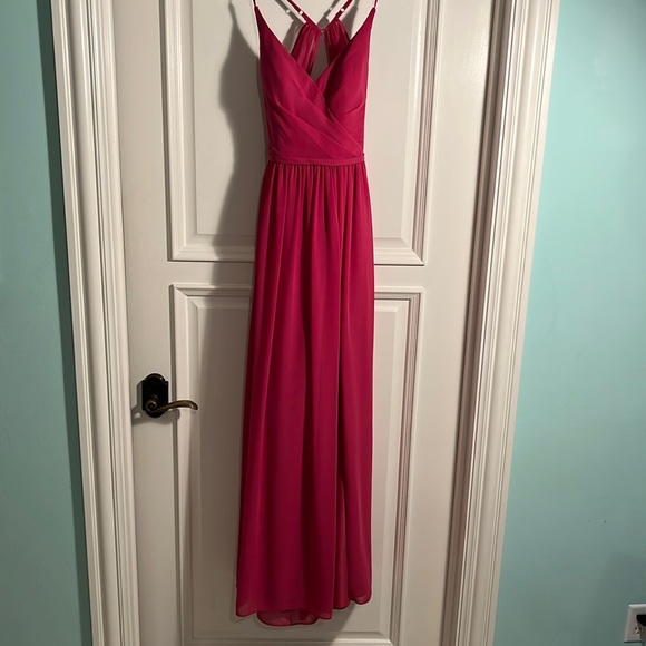 Azazie - Dominic - A-Line Pleated Chiffon Floor-Length Dress - Fuchsia - 4 - EUC - Picture 8 of 12
